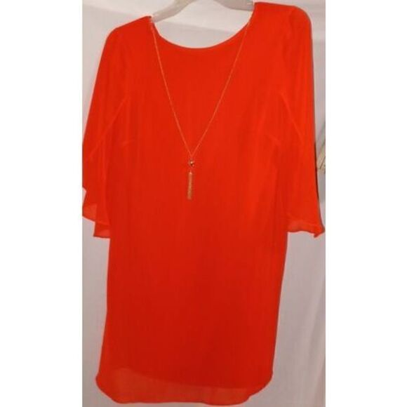 MSK Polyester Red Dress With 2 tone gold Chain Size 8 NWOT - Picture 1 of 10